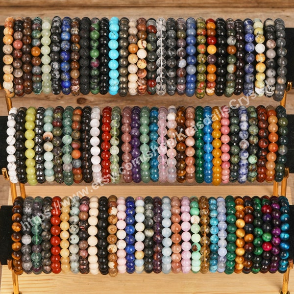 Natural Crystal Beaded Bracelets , Handmade Men Women Stretchy Bracelet , Gemstone Wrist Bracelets 4mm/6mm/8mm Round Beads Bracelet For Gift