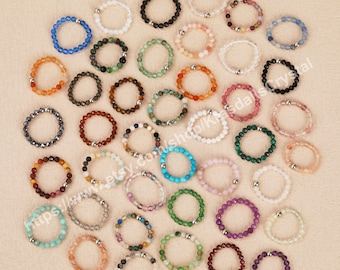 Anelli elastici impilabili con perline sfaccettate in cristallo naturale, anelli anti-ansia con pietre preziose, gioielli di famiglia con anello minimalista, regali per donne