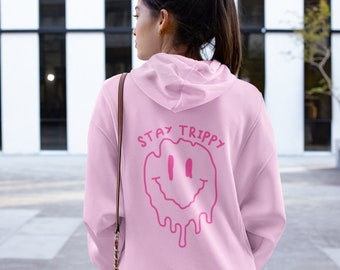Stay Trippy Hoodie, Drippy Smiley Hoodie, Preppy Smiley Face Sweatshirt Aesthetic Hoodie, Trendy Radiate Positivity Drippy Smile Sweatshirt