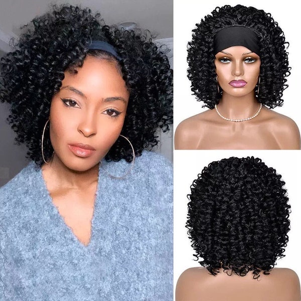 Curly Headband Silk Scarf Wig Afro Fluffy Hair Turban Wrap-wig Afro Puff Headband Up-do Wig