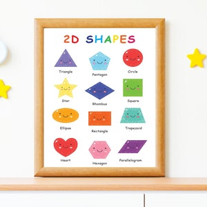 Shapes Educational Poster for Kids. 2D Rainbow Shapes Preschool Classroom Decor. Playroom Wall Art. School Poster. Nursery Wall Art.