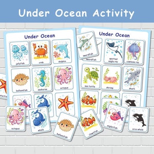 Pages de livre occupées par les animaux de l'océan, activité assortie, classeur d'apprentissage pour tout-petits, imprimables préscolaires, livre calme pour tout-petits, jeux de dossiers de fichiers