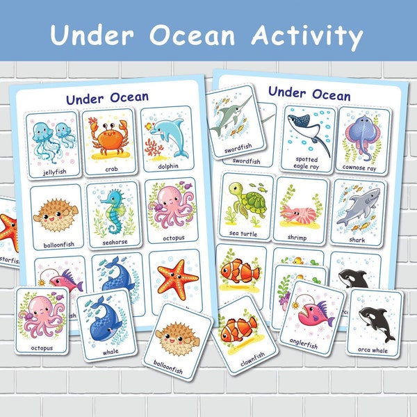 Ocean Animals Busy Book Pages, Matching Activity, Toddler Learning Binder, Preschool Printables, Toddler Quiet Book, File Folder Games