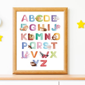 Alphabet Poster for Kids. Watercolor Alhabet Educational Print. Preschool Classroom Decor. School Poster. Nursery Wall Art.