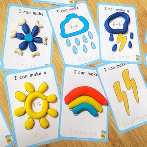 Tapis de simulation météo, pâte à modeler imprimable, activité Montessori Play Doh, motricité fine préscolaire, programme d'enseignement à domicile.