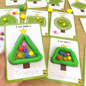 Christmas Tree Shapes Play Dough Mats, Printable Play Doh, Toddler Quiet Time, Winter Busy Bags, Kindergarten Pre-k, Fine Motor Skills.