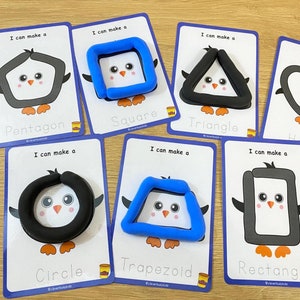 Tapetes de plastilina con formas de pingüinos, plastilina imprimible, tiempo de tranquilidad para niños pequeños, bolsas de actividades de invierno, jardín de infantes, prejardín de infantes, habilidades motoras finas.