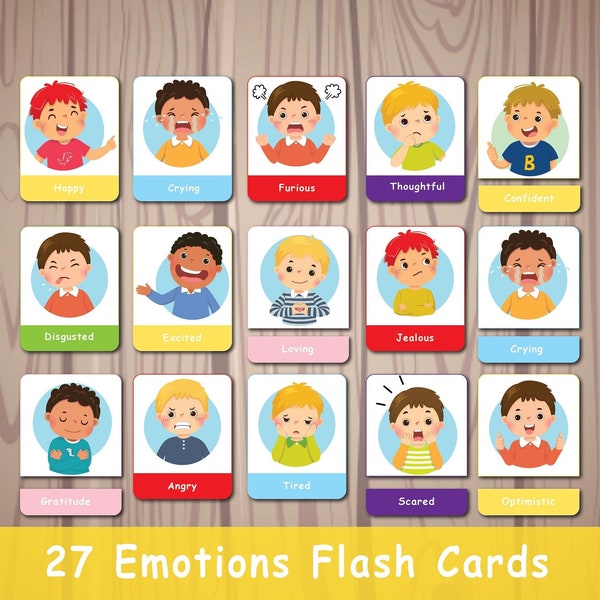 Emotion Flashcards, Kids Feelings Flash Cards, Montessori Printable, Homeschool Resource, Classroom Activity, Nomenclature Cards