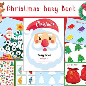 Livre occupé de Noël pour tout-petit. Classeur d'apprentissage préscolaire. Activités de Noël pré-K pour les enfants de la maternelle. Imprimables Montessori