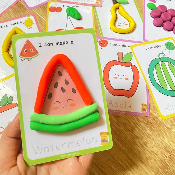 Play Doh Mats, Fruits Printable Play Dough, Montessori Play Doh Activity, Preschool Fine Motor Skills, Homeschool Resource.