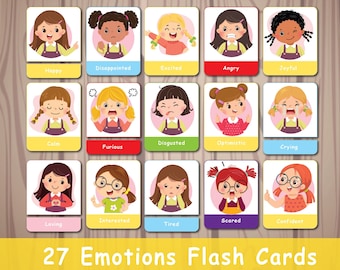 Emotion Flashcards, Girls Feelings Flash Cards, Montessori Printable Activity, Homeschool Resource, Classroom Material, Nomenclature Cards