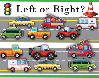 Vehicles Left or Right Matching Printable Activity. Transportation Busy Book page for Toddler and Preschool/ Homeschool. Montessori Learning