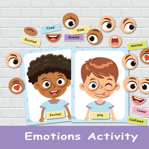 Activité émotionnelle pour garçons, jeu d'association des sentiments des enfants, page de livre occupée personnalisée, apprentissage préscolaire, activité scolaire à la maison, jeu de classement