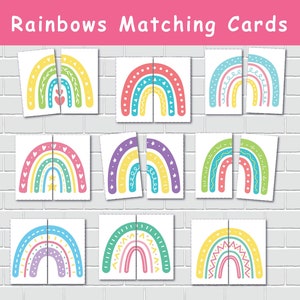 Regenbogen-Matching-Spiel, druckbare Symmetriekarten, Kleinkind-Match-Aktivität, Vorschulunterricht, Homeschool-Ressource, Kindergarten Pre-k