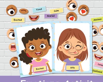 Girls Emotions Activity, Kids Feelings Matching Game, Personalized Busy Book Page, Preschool Learning, Homeschool Activity, File Folder Game