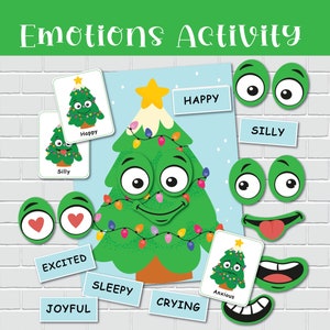 Christmas Tree Emotions Activity for Kids, Preschool Feelings Printables, Emotions Matching Activity, Autism Activities.
