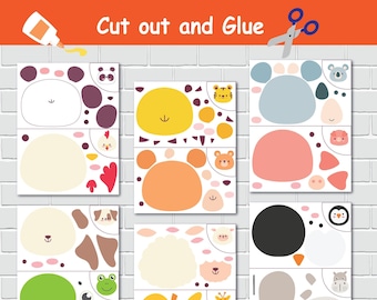 Cut Out and Glue Animals Crafts for Kids. Cut out and Paste Scissors Skills Activity. Preschool Cutting Practice. Toddler Printable Activity