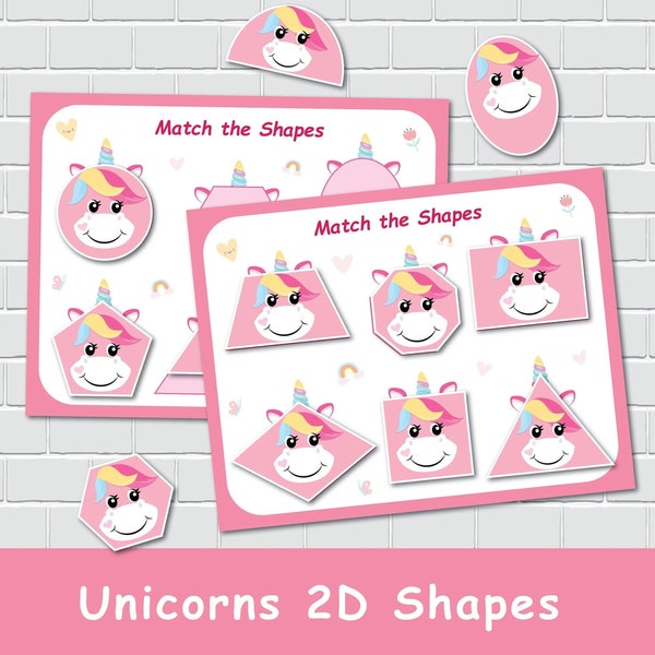 Unicorn Shape Matching Activity, 2D Shapes, Sort and Match Game, Special Education, Pre-k Learning, Homeschool Resource.