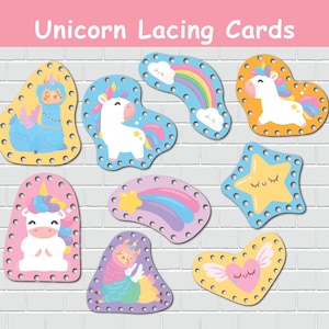 Unicorn veterkaarten, voorschoolse fijne motoriek activiteit, peuter activiteit, Montessori koppelverkoop speelgoed, leeractiviteit