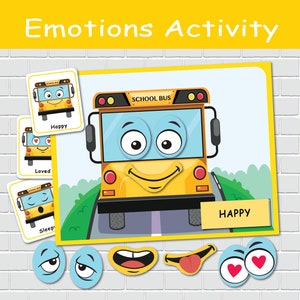 Activité sur les émotions en bus scolaire pour les enfants, impressions d'âge préscolaire sur les sentiments, jeu d'association des émotions, cartes-éclair sur les sentiments, activités pour l'autisme