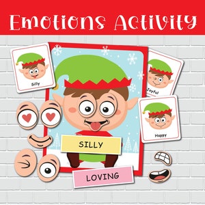 Christmas Emotions Activity for Kids, Preschool Feelings Printables, Emotions Matching Activity, Feelings Flashcards, Autism Activities.