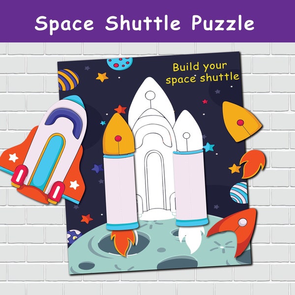 Space Shuttle Puzzle, Printable Activity for Preschool and Kindergarten, Homeschool Resource, Pre-k Learning.