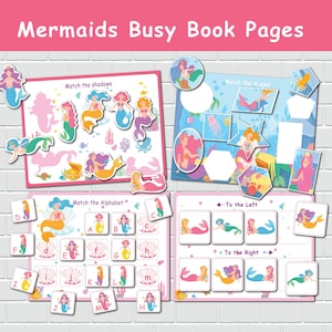 Pages de livre occupées sirènes, classeur d'apprentissage pour tout-petits, livre calme pour enfants d'âge préscolaire, programme d'études à la maison, feuilles de travail d'apprentissage préscolaire