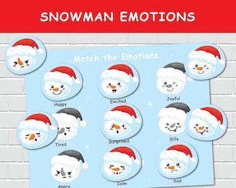 Snowman Emotions Activity for Kids, Preschool Printables, Toddler Feelings Matching Activity, Autism Activities, Winter Busy Book