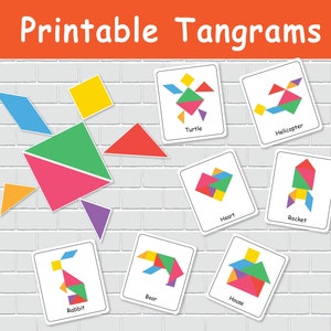 Afdrukbare tangram-puzzelactiviteit voor peuters en kleuters Montessorimateriaal