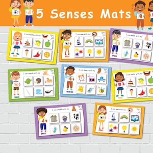 Tapis de tri des cinq sens, activité à imprimer, tri des 5 sens, ressource pour l'école à la maison, sacs occupés pour tout-petits, livre occupé pour les enfants d'âge préscolaire.