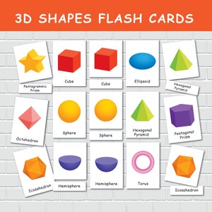 Schede flash con forme 3D, Schede flash Montessori in tre parti, Forme geometriche per bambini, Attività prescolare, Curriculum scolastico domiciliare