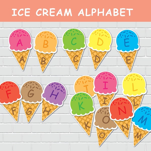 Ice Cream Alphabet Matching Activity. Toddler Printable ABC Learning Worksheets. Preschool Letter Learning. Homeschool Resource.