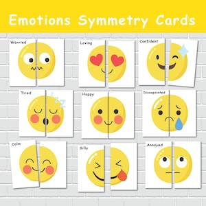 Juego de combinación de sentimientos, tarjetas de simetría de emociones, actividad de rompecabezas para niños pequeños, aprendizaje preescolar, material Montessori, aprendizaje preescolar.