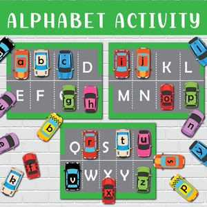 Alphabet Cars Park Busy Book Pages Printable Activity ABC Toddler Learning Binder Pages Homeschool Kindergarten Pre-K