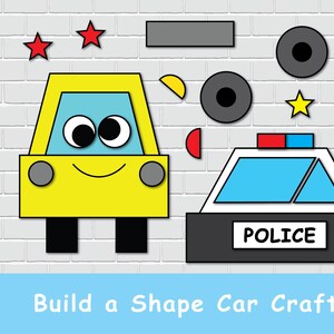 Construire une voiture en forme, activités du centre de formes 2D, jeux de classement, éducation spécialisée, activités préscolaires à imprimer, maternelle préscolaire.