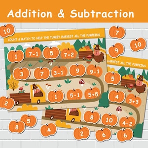 Activité d'automne d'addition et de soustraction, activités de mathématiques préscolaires, livre de mathématiques occupé pour la maternelle, classeur d'apprentissage pré-k, ressource pour l'école à la maison
