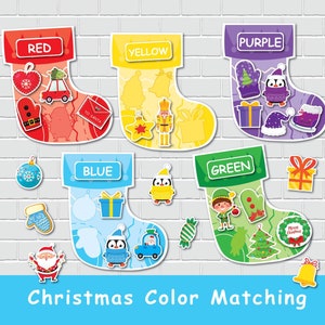 クリスマスカラーマッチングアクティビティ、子供向けカラーソーティングゲーム、幼児向け印刷物、モンテッソーリ教材、ホームスクールの幼稚園カリキュラム