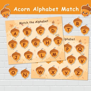 Acorn Alphabet Matching Activity for Kids, Autumn Quiet Book, Montessori Materials, Homeschool Resources, Fall Busy Book, Kindergarten Pre-k