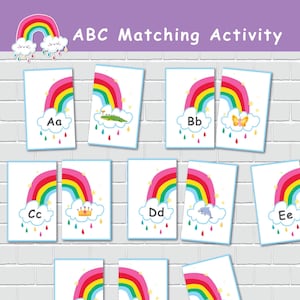 Carte con l'alfabeto arcobaleno e la simmetria, gioco di abbinamento ABC, attività di abbinamento per bambini piccoli, apprendimento prescolare, materiale Montessori, risorsa per l'istruzione parentale