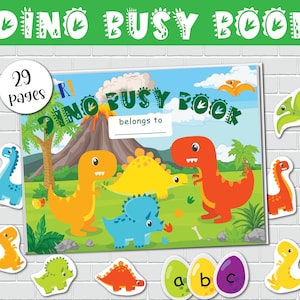 Dinosaur Busy Book Personalized Cover Toddler Learning Binder Homeschool Curriculum Preschool Quiet Book File Folder Games