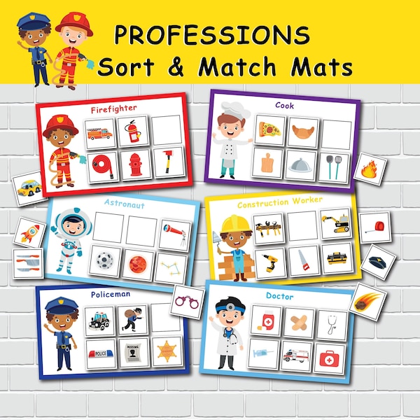 Community Helpers Preschool Sorting Mats. Professions Printable Activity. Jobs and Occupations Worksheets. Toddler Busy Book Pages.