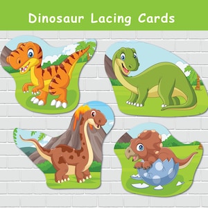 Dinosaurs Lacing Cards, Preschool Fine Motor Skills Activity, Toddler Lacing Practice, Montessori Tying Toy, Winter Learning Activity.