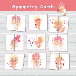 Cartes de symétrie pour la Saint-Valentin, jeu d'associations pour tout-petits, apprentissage préscolaire, matériel Montessori, ressource scolaire à la maison, maternelle préscolaire.