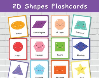 2D Shapes Flash Cards. Preschool Learning Activity. Toddler Geometric Shapes. Kindergarten Visual Cards. Homeschool Curriculum.