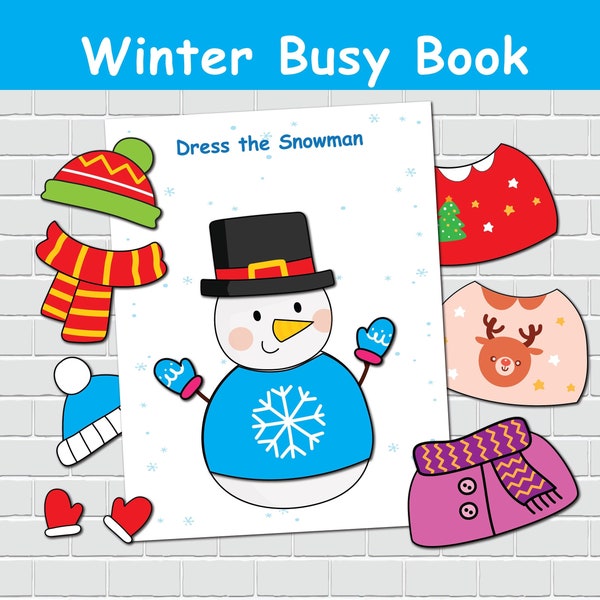 Snowman Dress Up Printabe Activity. Preschool Printable Worksheets. Toddler File Folder Game. Winter Busy Book. Kindergarten Pre-k.