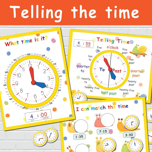 Printable Clock, Telling Time Learning Activities, Preschool Learning Binder, File Folder Games, Homeschool Curriculum