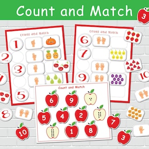 Toddler Busy Book Page Count and Match Preschool Worksheets Math Activities Learning Binder Montessori Material
