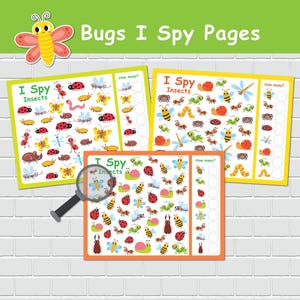 子供向けの「Bugs I Spy」印刷可能アクティビティ、探して数えるゲーム、就学前の印刷物、ファイルフォルダー ゲーム、ホームスクール リソース。