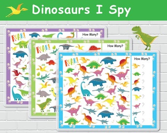 Dinosaurs I Spy Activity, Preschool Look and Find Counting Games, Printable Activities, Homeschool Curriculum, Pre-k Learning