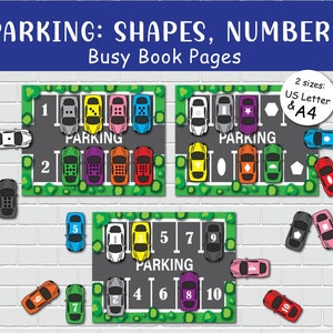 駐車中の車、忙しい本のページ、幼児学習バインダー、幼稚園マッチングアクティビティ、ホームスクールカリキュラム